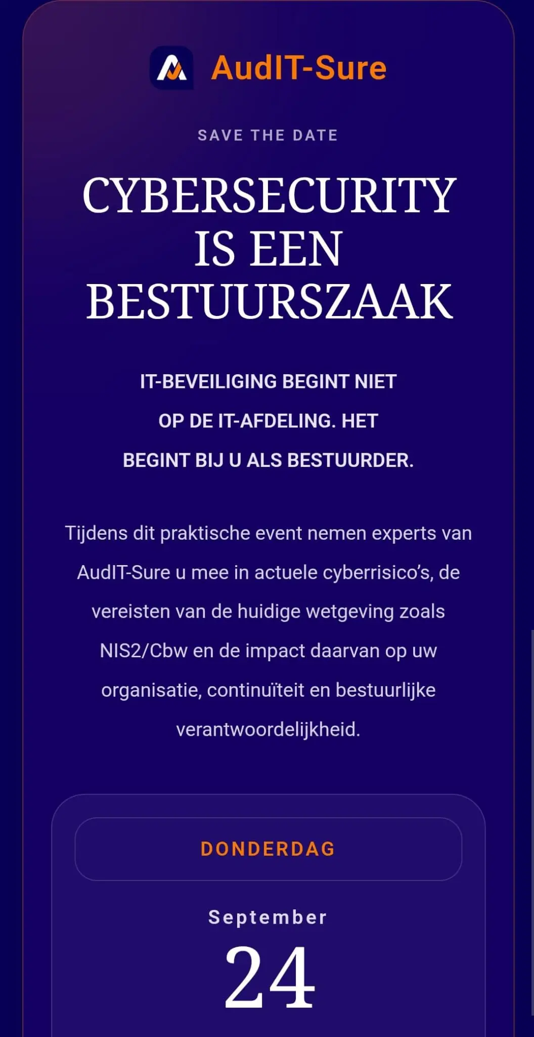 AudIT-Sure cybersecurity event page on mobile