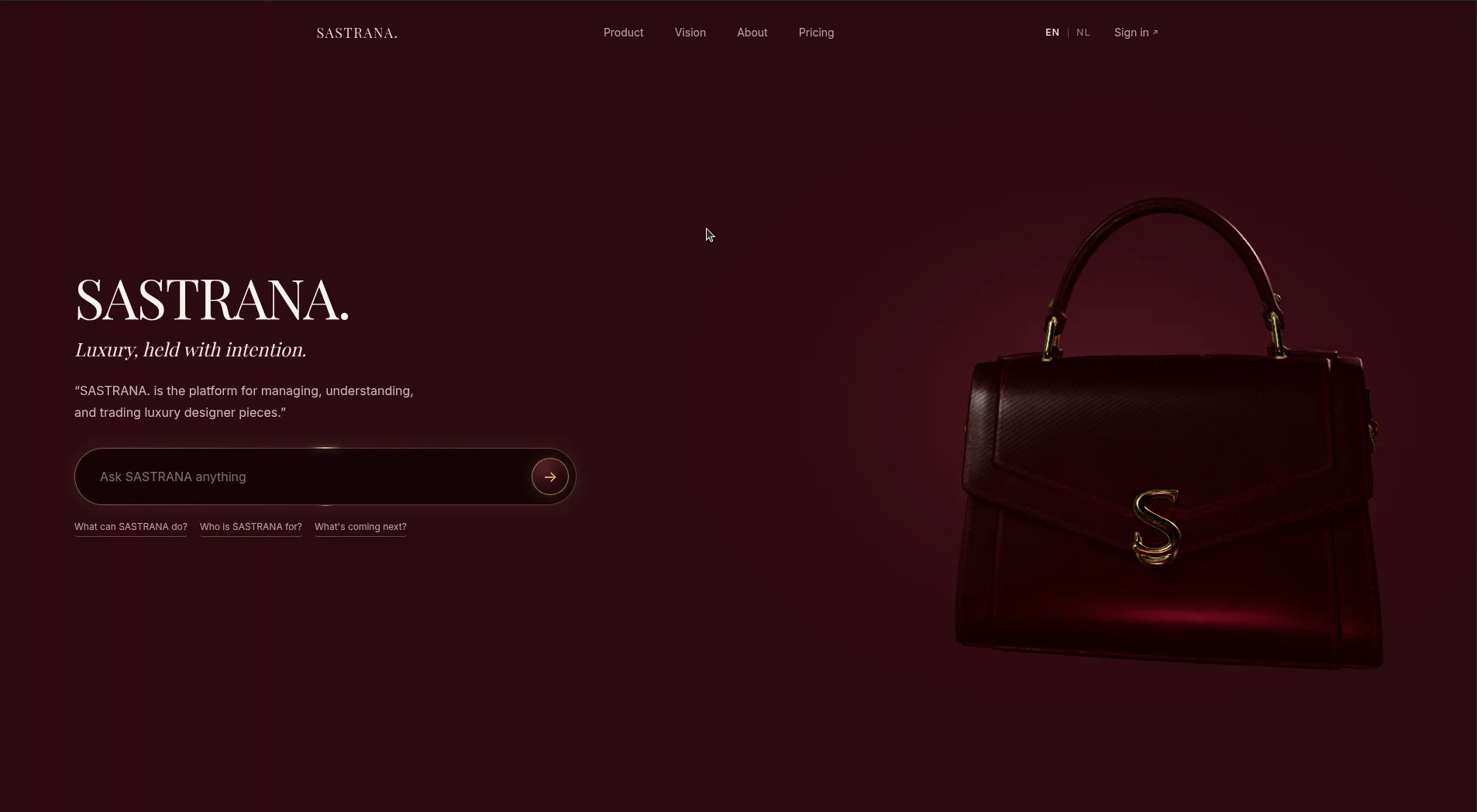 SASTRANA public website homepage, with the AI assistant search bar
